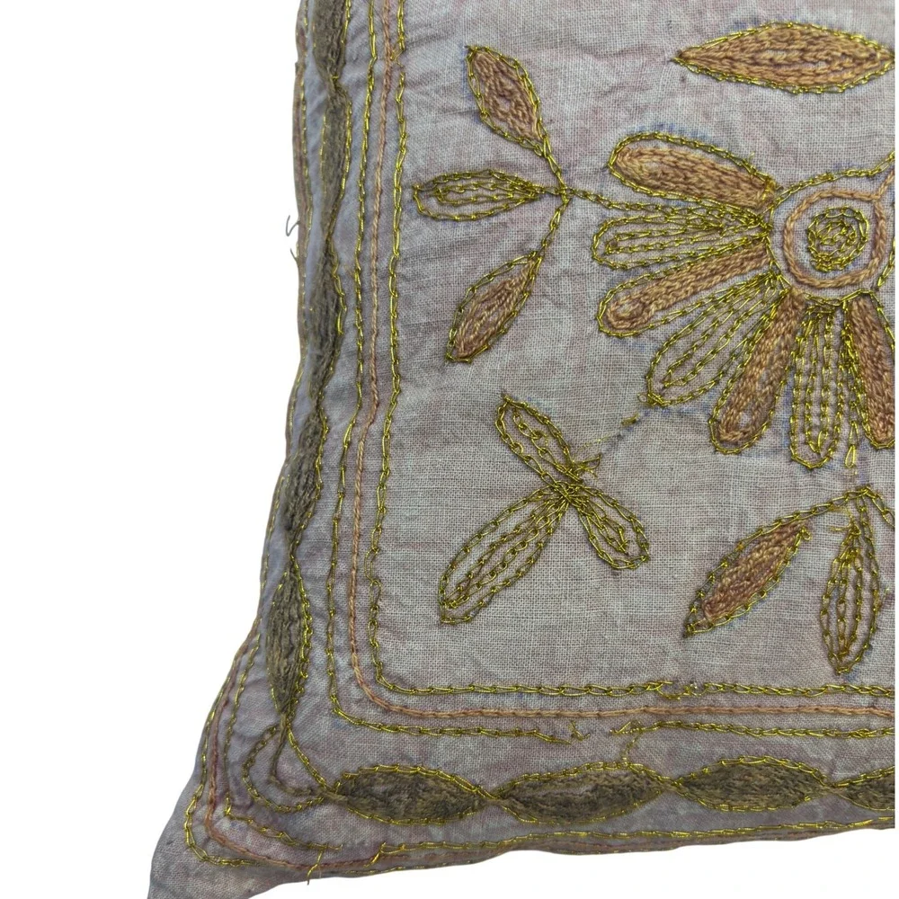 Indian‎ Embroidered Elephant Cotton Pillow Cover Boho Gold Purple 15x15